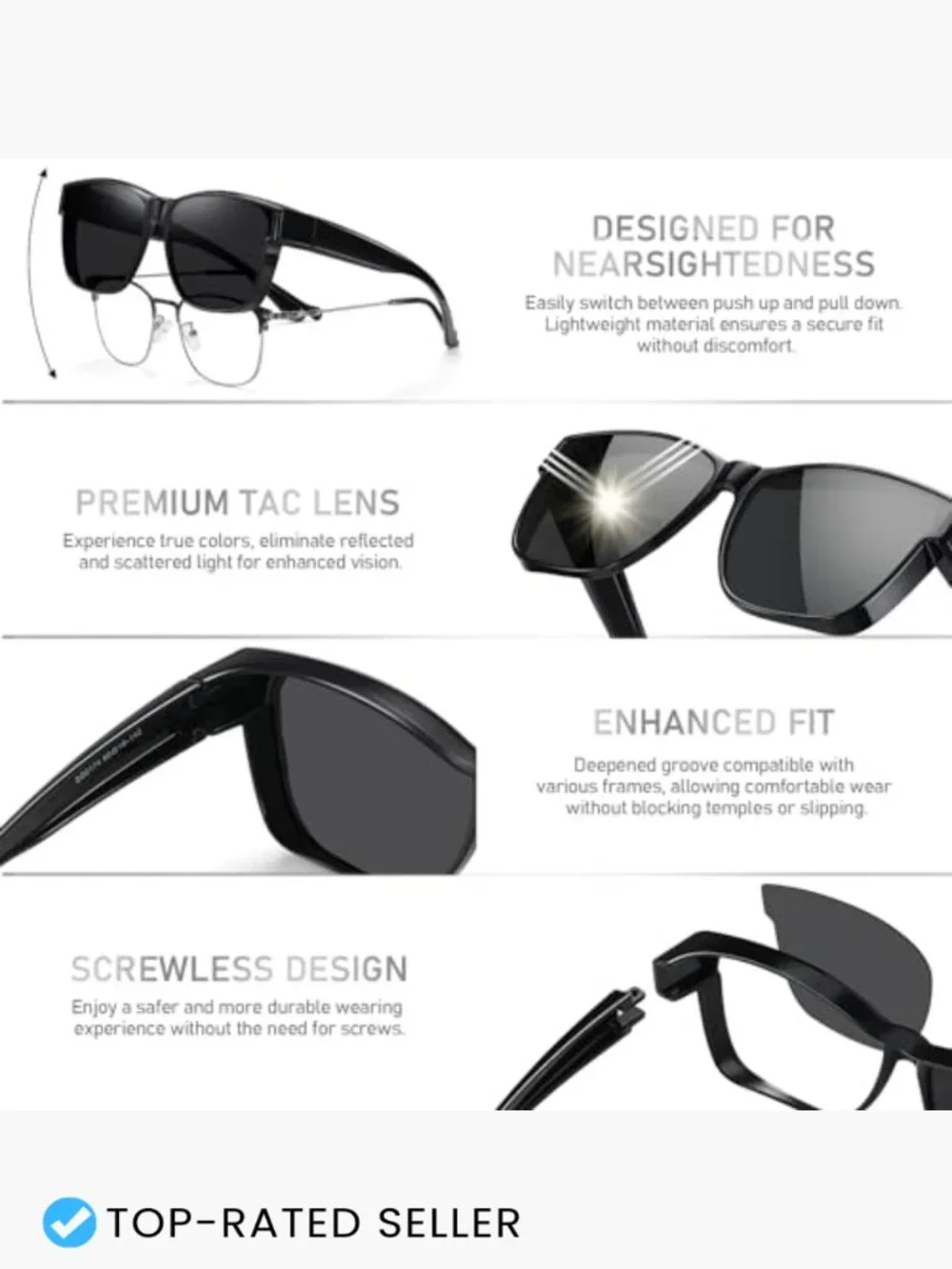 Polarized Fit Over Glasses Sunglasses Oversized Square UV400 Unisex